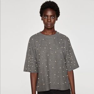 Zara gray sweater with pearls